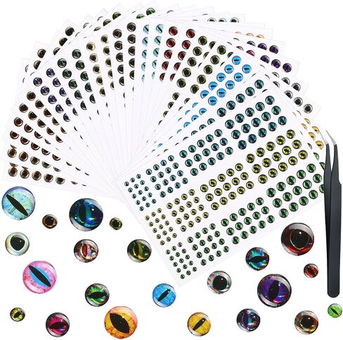 2196 Pieces Fishing Lure Eyes 3D Artificial Fishing Eyes Assortment with 1 Piece Tweezer for Fishing Baits DIY Accesssory, 3 mm/ 4 mm/ 5 mm/ 6 mm in Saudi Arabia