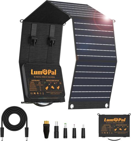 لوحة شمسية قابلة للطي، مجموعة شاحن شمسي محمول LUMOPAL 60 وات قابلة للطي مع USB-C PD60W 5V USB-A QC3.0 منافذ DC18-20V، مقاومة للماء IP65 لحقيبة الظهر RVCamping المتوافقة مع محطة طاقة الهاتف اللوحي in Saudi Arabia