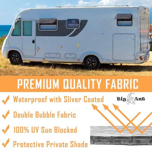 غطاء نافذة باب Big Ant RV، غطاء نافذة تعتيم RV مقاس 24.5 × 16.5 بوصة، غطاء نافذة باب مقطورة للحماية من الأشعة فوق البنفسجية، ملحقات مظلة الشمس لمقطورة السفر، أسود/فضي in Saudi Arabia
