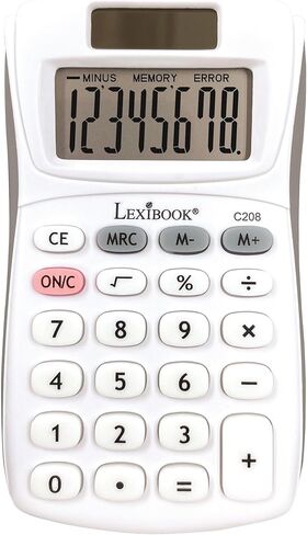 Lexibook - 12 Digit Desktop Calculator with Folding Display - Basic and Memory Function - Large Keys and Screen for Office, School, Home - Solar & Batteries - White/Gray - C212 in Saudi Arabia