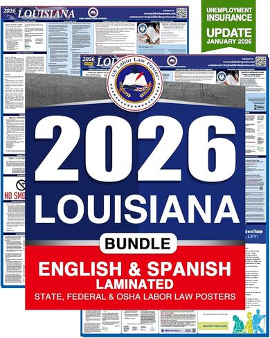 ملصق لويزيانا لوس أنجلوس الشامل للامتثال في مكان العمل وقانون العمل لعام 2023 (الولاية الفيدرالية وإدارة السلامة والصحة المهنية) ورق عادي باللغة الإنجليزية in Kuwait