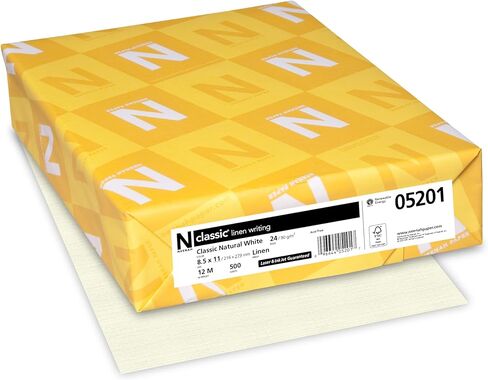 ورق Neenah Classic Linen Premium، 8.5 بوصة × 11 بوصة، 24 رطلاً، عاجي باروني، 500 ورقة in Kuwait