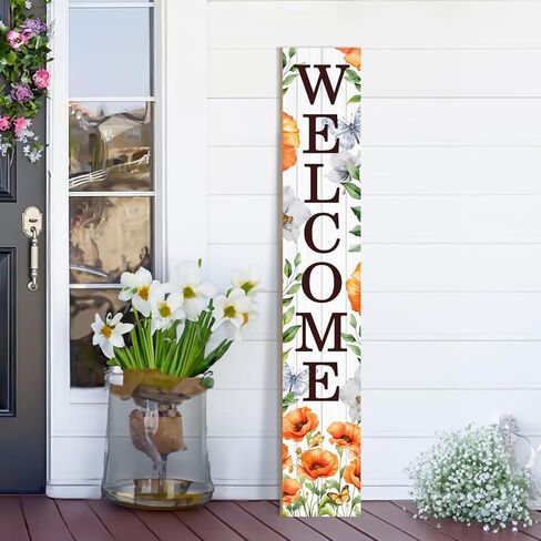 Valentine Day Vertical Wooden Porch Sign for Welcome Front Door Rustic Tall Welcome sign for Front Porch Standing Farmhouse Party Door Yard Porch Decoration 42"H in Saudi Arabia
