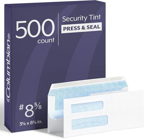 Columbian #8 5/8 Security Envelopes, 500/Box, Double Window, 3-5/8" x 8-5/8", Redi-Seal Self Seal, Invoices & QuickBooks Statements, White (COLO182) in Kuwait