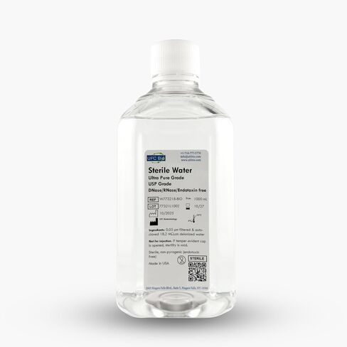 Sterile Water - Ultra Pure Grade - RNase/DNase/Endotoxin Free, Sterile, 0.05um Filtered & Autoclaved 18.2 Mega Ohm-cm Deionized Water - 1L in Saudi Arabia