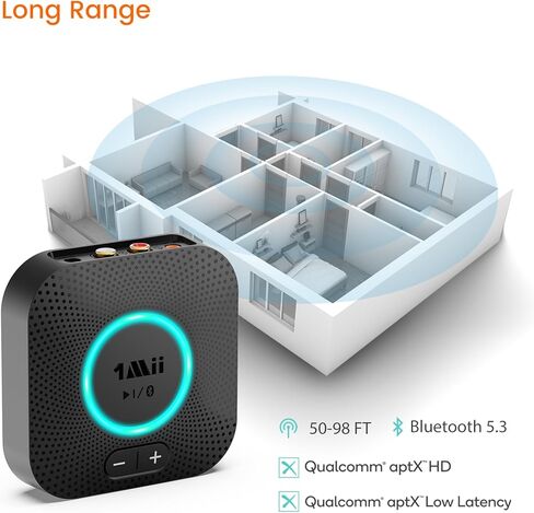 جهاز استقبال 1Mii B06S بلوتوث 5.2، محول صوت لاسلكي HiFi لنظام ستيريو منزلي مع aptX HD وزمن استجابة منخفض، التحكم في مستوى الصوت لمكبر صوت السيارة، مكبر للصوت، مع مخرجات 3.5 مم/RCA، نطاق طويل in Kuwait
