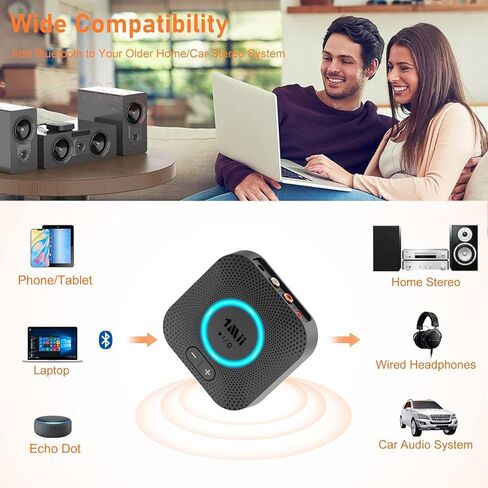 جهاز استقبال 1Mii B06S بلوتوث 5.2، محول صوت لاسلكي HiFi لنظام ستيريو منزلي مع aptX HD وزمن استجابة منخفض، التحكم في مستوى الصوت لمكبر صوت السيارة، مكبر للصوت، مع مخرجات 3.5 مم/RCA، نطاق طويل in Kuwait