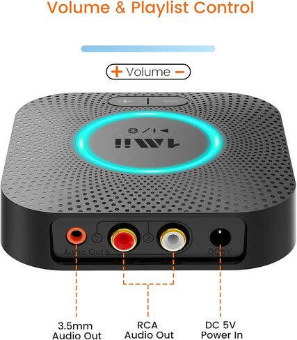 جهاز استقبال 1Mii B06S بلوتوث 5.2، محول صوت لاسلكي HiFi لنظام ستيريو منزلي مع aptX HD وزمن استجابة منخفض، التحكم في مستوى الصوت لمكبر صوت السيارة، مكبر للصوت، مع مخرجات 3.5 مم/RCA، نطاق طويل in Kuwait