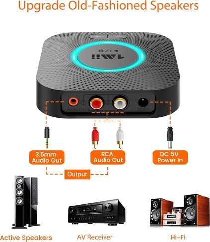 جهاز استقبال 1Mii B06S بلوتوث 5.2، محول صوت لاسلكي HiFi لنظام ستيريو منزلي مع aptX HD وزمن استجابة منخفض، التحكم في مستوى الصوت لمكبر صوت السيارة، مكبر للصوت، مع مخرجات 3.5 مم/RCA، نطاق طويل in Kuwait