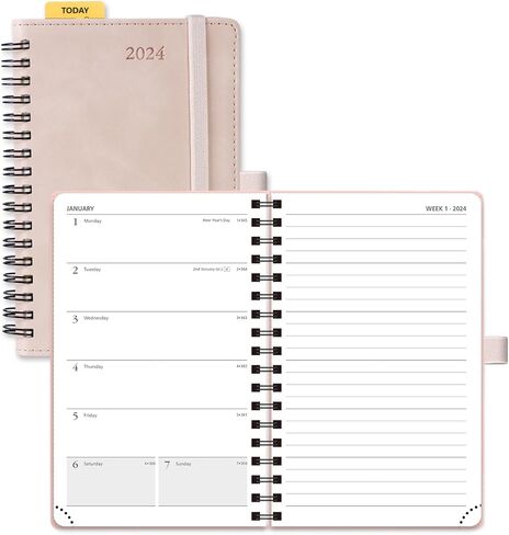دفتر ملاحظات POPRUN 2024 Planner الأسبوعي مقاس 8.5 بوصة × 10.5 بوصة، كتاب مواعيد أجندة 2024 مع علامات تبويب شهرية، غطاء حلزوني ناعم، جيب داخلي، 100 جرام في المتر المربع - أسود in Kuwait