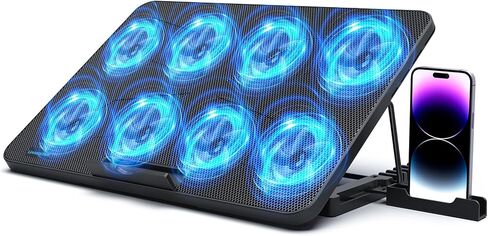 وسادة تبريد للكمبيوتر المحمول، مبرد كمبيوتر محمول مع 6 مراوح LED هادئة لحامل مروحة تبريد للكمبيوتر المحمول مقاس 15.6-17 بوصة، وسادة تبريد محمولة فائقة النحافة تعمل بمنفذ USB للألعاب، وظيفة التحكم في سرعة المروحة in Kuwait