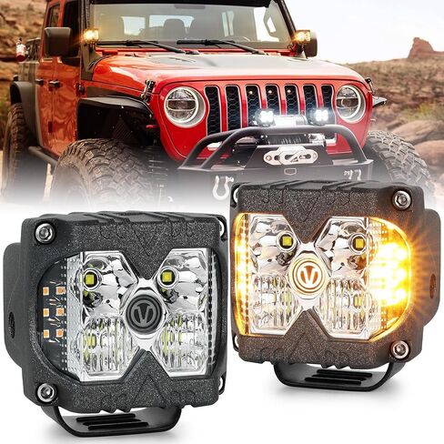Side Shooter LED Lights, 40W Spot Flood V Logo Amber Solid & Strobe Function Separate Dual Side Driving Light Pods for Jeep Truck Tractor SUV 4X4 Motorcycle in Saudi Arabia