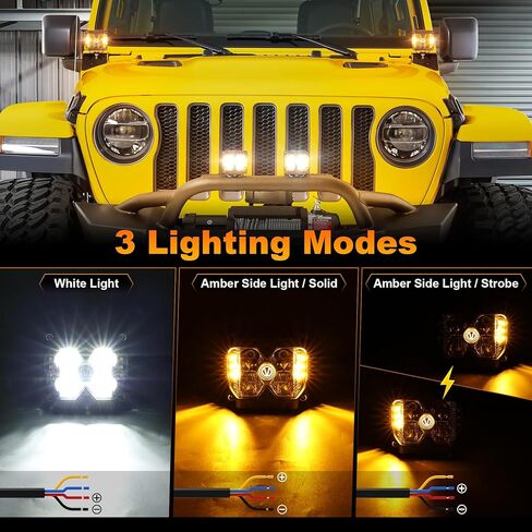 Side Shooter LED Lights, 40W Spot Flood V Logo Amber Solid & Strobe Function Separate Dual Side Driving Light Pods for Jeep Truck Tractor SUV 4X4 Motorcycle in Saudi Arabia