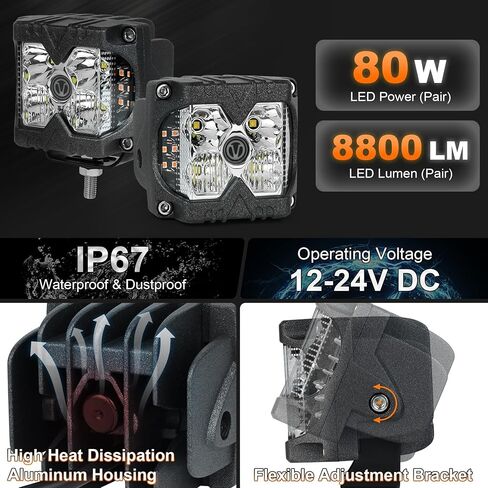 Side Shooter LED Lights, 40W Spot Flood V Logo Amber Solid & Strobe Function Separate Dual Side Driving Light Pods for Jeep Truck Tractor SUV 4X4 Motorcycle in Saudi Arabia