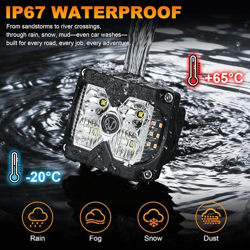 Side Shooter LED Lights, 40W Spot Flood V Logo Amber Solid & Strobe Function Separate Dual Side Driving Light Pods for Jeep Truck Tractor SUV 4X4 Motorcycle in Saudi Arabia