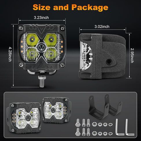 Side Shooter LED Lights, 40W Spot Flood V Logo Amber Solid & Strobe Function Separate Dual Side Driving Light Pods for Jeep Truck Tractor SUV 4X4 Motorcycle in Saudi Arabia
