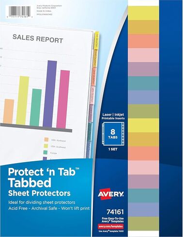فواصل حماية الورق المبوبة من Avery Clear Protect 'n Tab، مجموعة من 5 علامات تبويب، تحميل علوي، واقيات 5 صفحات (74160) in Saudi Arabia