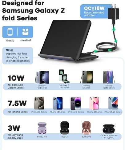 شاحن لاسلكي لهاتف سامسونج، محطة شحن لاسلكية 2 في 1 متوافقة مع هاتف Samsung Galaxy Z Fold 5/4/3، شاحن لهاتف Galaxy S24/S23/S22/Galaxy Buds2 Pro/2/Live، أبيض (يتضمن محول PD) in Saudi Arabia
