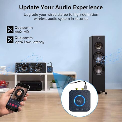 جهاز استقبال 1Mii B06S+ Bluetooth 5.2، ومحول صوت HiFi Bluetooth مع LDAC، وaptx HD وaptx منخفض الكمون، وصوت عالي الدقة طويل المدى مع التحكم في مستوى الصوت، ومخرجات 3.5 مم وRCA، إعداد سهل لنظام ستيريو منزلي in Kuwait