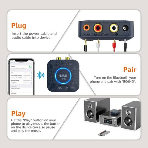 جهاز استقبال 1Mii B06S+ Bluetooth 5.2، ومحول صوت HiFi Bluetooth مع LDAC، وaptx HD وaptx منخفض الكمون، وصوت عالي الدقة طويل المدى مع التحكم في مستوى الصوت، ومخرجات 3.5 مم وRCA، إعداد سهل لنظام ستيريو منزلي in Kuwait