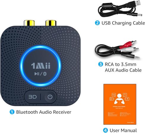 جهاز استقبال 1Mii B06S+ Bluetooth 5.2، ومحول صوت HiFi Bluetooth مع LDAC، وaptx HD وaptx منخفض الكمون، وصوت عالي الدقة طويل المدى مع التحكم في مستوى الصوت، ومخرجات 3.5 مم وRCA، إعداد سهل لنظام ستيريو منزلي in Kuwait