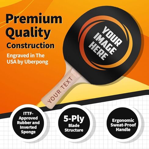 Custom Personalized Ping Pong Paddle, Table Tennis Racket, Upload Photo or Logo, ITTF-Approved Rubber, 5-Ply Blade for Speed & Control, Printed & Engraved in The USA in Saudi Arabia
