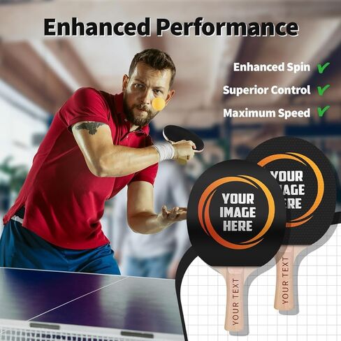 Custom Personalized Ping Pong Paddle, Table Tennis Racket, Upload Photo or Logo, ITTF-Approved Rubber, 5-Ply Blade for Speed & Control, Printed & Engraved in The USA in Saudi Arabia