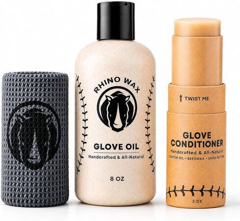 Baseball Glove Maintenance Starter Kit - Includes: Baseball Glove Oil (8 oz) + Baseball Glove Conditioner (2 oz) + Microfiber Cloth - Condition, Preserve, Protect Your Mitt - Made in USA in Saudi Arabia