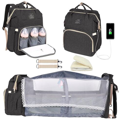 Baby Diaper Bag Backpack with Changing Station, Baby Registry Search Shower Gifts, Baby Bags for Boy Girl, New Mom Gifts for Women, Large Capacity, USB Port,Black in Saudi Arabia