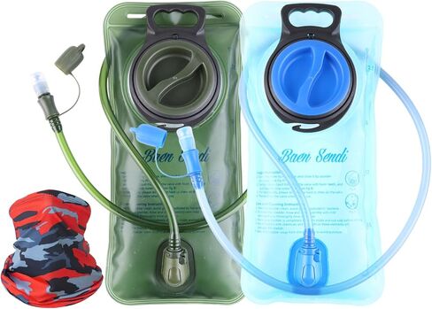 Baen Sendi Hydration Bladder 2 Liter/70 oz(2 Pack) - Water Bladder Pack of 2(1 Piece Blue+1 Piece ArmyGreen) - BPA Free Hydration Pack Replacement in Saudi Arabia