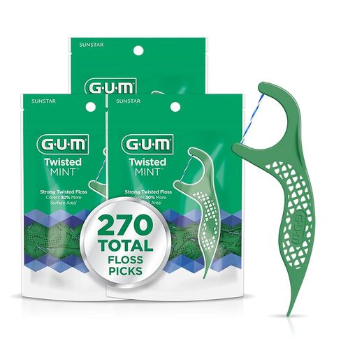 GUM Twisted Mint Floss Picks - Twisted Threads, Shred-Resistant Floss, Easy Grip Handle, 150 Count in Saudi Arabia