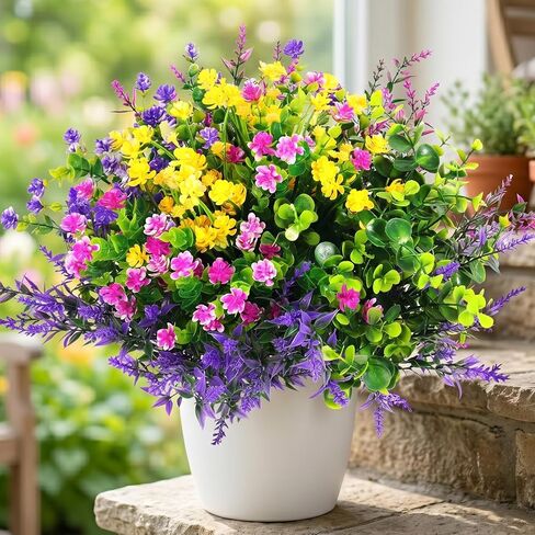12 Pcs Artificial Flowers Outdoor, Faux Artificial Plants Shrubs Plastic Flower Bulk for Hanging Planter Porch Window Home Wedding Fall Summer Decor (12, Multiple Color) in Saudi Arabia