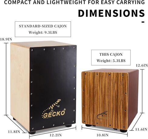 صندوق طبل Gecko Cajon مع نغمة Snare و Bass للموسيقى الصوتية ، وأداة الإيقاع مع سلاسل الغيتار الداخلية القابلة للتعديل للمبتدئين والحجم المدمج in Kuwait