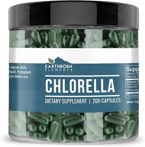 Earthborn Elements Chlorella 200 Capsules, Pure & Undiluted, No Additives in Saudi Arabia