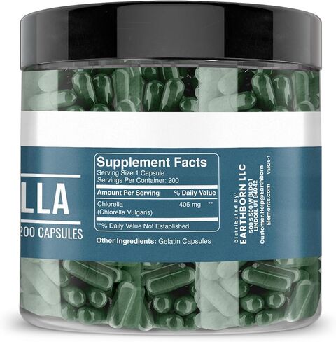 Earthborn Elements Chlorella 200 Capsules, Pure & Undiluted, No Additives in Saudi Arabia