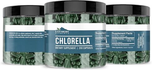 Earthborn Elements Chlorella 200 Capsules, Pure & Undiluted, No Additives in Saudi Arabia