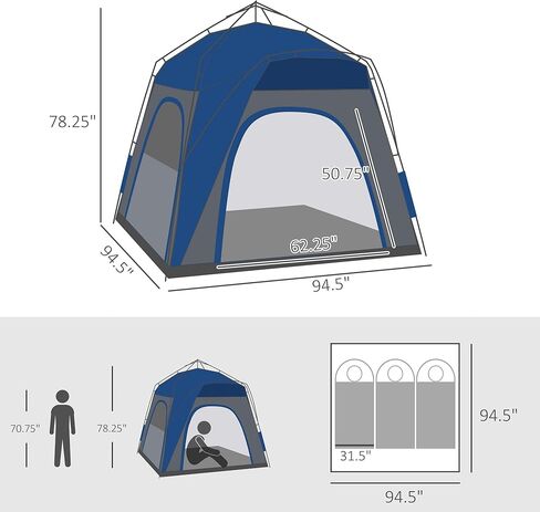 Outsunny Camping Tents 4 Person Pop Up Tent Quick Setup Automatic Hydraulic Family Travel Tent w/Windows, Doors Carry Bag Included in Saudi Arabia