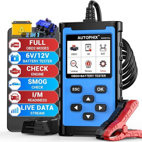 جهاز اختبار بطارية السيارة 12 فولت 24 فولت AUTOPHIX BAS100[الأسهل في القراءة] جهاز اختبار حمل بطارية السيارة 100-2000 CCA، نظام الشحن، جهاز اختبار المولد، محلل بطارية للسيارة، الشاحنة، الدراجة النارية، SUV ATV، القارب in Kuwait