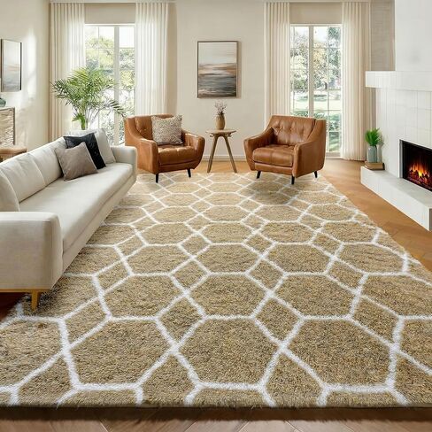 ONASAR Geometric Area Rug 4x6 for Bedroom Living Room, Beige Moroccan Rugs Floor Mat for Home Decor Aesthetic, Soft Shaggy Plush Fluffy Carpet for Teen Nursery Playroom Dorm Classroom Office in Kuwait