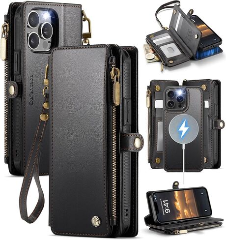 Defencase for iPhone 13 Pro Max Case, RFID Blocking iPhone 13 Pro Max Case Wallet Women Men with Card Holder, Zipper Magnetic Flip PU Leather Protective Cover for iPhone 13 Pro Max Phone Case, Purple in Saudi Arabia