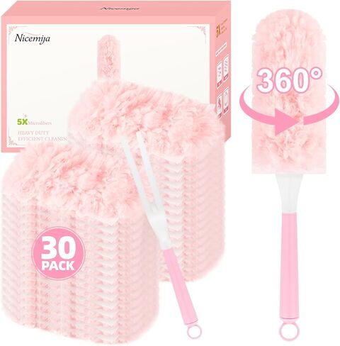30 تعبئة تعبئة Duster Pink Count متوافقة مع مقبض Swiffer ، و 360 درجة تعبئة أنابيب متعددة السطح مع مقبض واحد ، وألياف الدقيقة 5x يمكن التخلص منها للمنزل ، وتنظيف المكاتب وهدية in Saudi Arabia