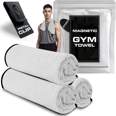STICKIT Magnetic Sports Towel, Black | Top-Tier Microfiber Towel with Deep Waffle Pockets | Powerful Magnet for Strong Hold | Super Absorbent and Quick Dry Towel in Saudi Arabia