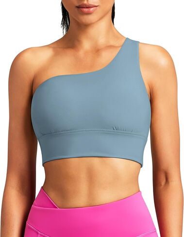 QUEENIEKE Womens One Shoulder Sports Bra Workout Strap Yoga Bras Cute Medium Support Tops in Saudi Arabia