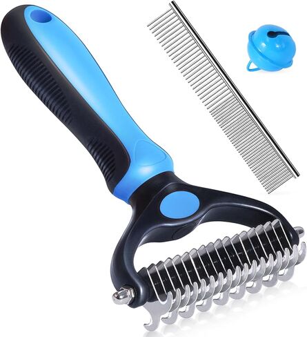 Pet Grooming Brush - Dual Sided Cats and Dogs Brush for Shedding and Dematting, Undercoat Rake for Dogs Gently Removes Loose Undercoat, Mats & Tangled Hair, Extra Safty, Gift for Firends in Saudi Arabia