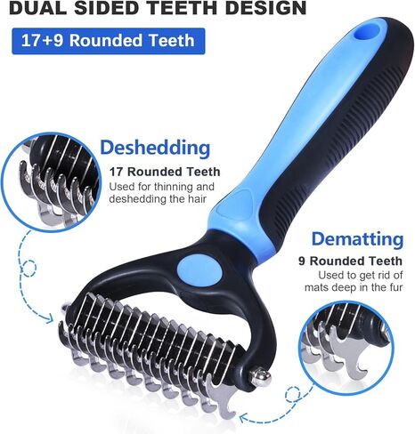 Pet Grooming Brush - Dual Sided Cats and Dogs Brush for Shedding and Dematting, Undercoat Rake for Dogs Gently Removes Loose Undercoat, Mats & Tangled Hair, Extra Safty, Gift for Firends in Saudi Arabia