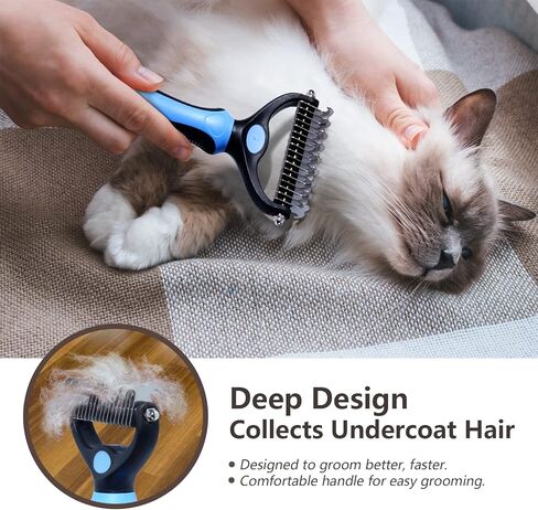 Pet Grooming Brush - Dual Sided Cats and Dogs Brush for Shedding and Dematting, Undercoat Rake for Dogs Gently Removes Loose Undercoat, Mats & Tangled Hair, Extra Safty, Gift for Firends in Saudi Arabia