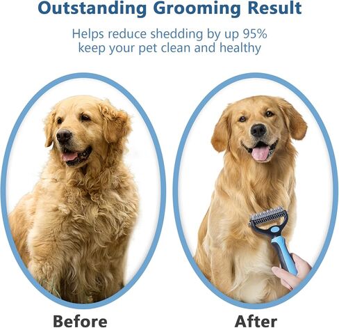 Pet Grooming Brush - Dual Sided Cats and Dogs Brush for Shedding and Dematting, Undercoat Rake for Dogs Gently Removes Loose Undercoat, Mats & Tangled Hair, Extra Safty, Gift for Firends in Saudi Arabia
