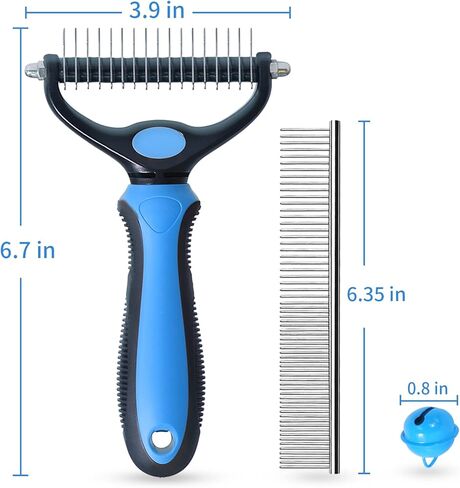 Pet Grooming Brush - Dual Sided Cats and Dogs Brush for Shedding and Dematting, Undercoat Rake for Dogs Gently Removes Loose Undercoat, Mats & Tangled Hair, Extra Safty, Gift for Firends in Saudi Arabia