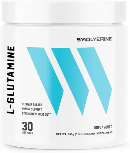 Swolverine L-Glutamine | Reduces Exercise Induced Muscle Soreness, Improves Recovery, Enhances Gut Health, Supports Immune Health, Vegan, Non-GMO, GF, Unflavored, 5g Per Serving, (60 Servings) in Saudi Arabia