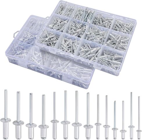 600pcs/1200pcs Blind Rivets Pop Rivets Assortment Kit, 14 SAE Sizes Aluminum Rivets (3/32" 1/8" 5/32" 3/16"), Assorted Blind Rivets with Reinfored Divider & Labeled Case for Storage (600) in Saudi Arabia